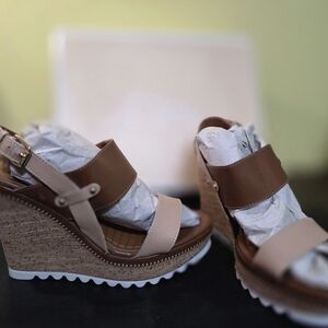 Stylish Brown and Tan Wedge Sandals